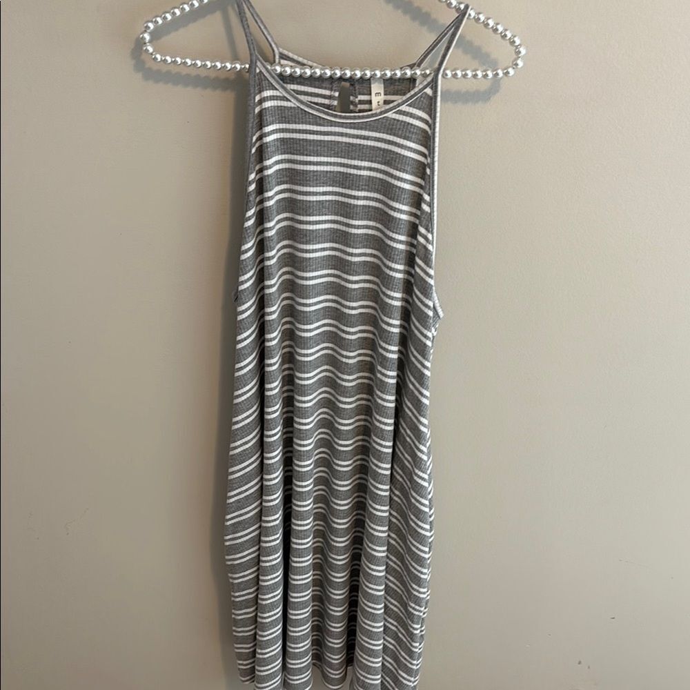 MTS Gray and White Striped dress size large has pockets